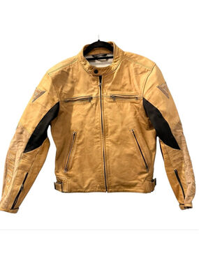 Dainese Stripes Evo C2 Leather Motorcycle Jacket Men's Size 50 Medium Tan Biker